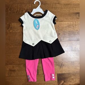 Stylish Black and Cream Dress with Pink Leggings